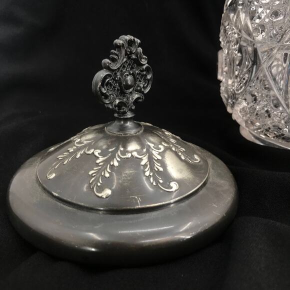 Crystal biscuit barrel pickle jar New Amsterdam Silver Co. Quadruple Plate 1316 - Picture 5 of 6